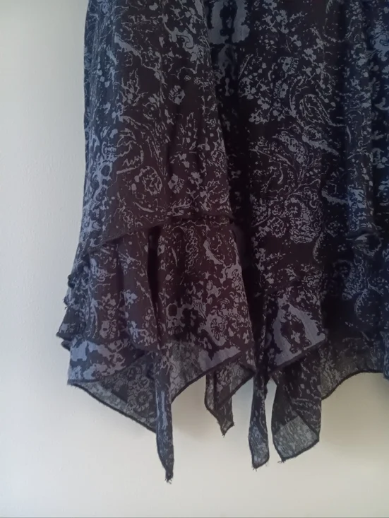 Style & Co Black Blue Printed Maxi Skirt XL Layered Ruffle Hem Flowy - Picture 4 of 5